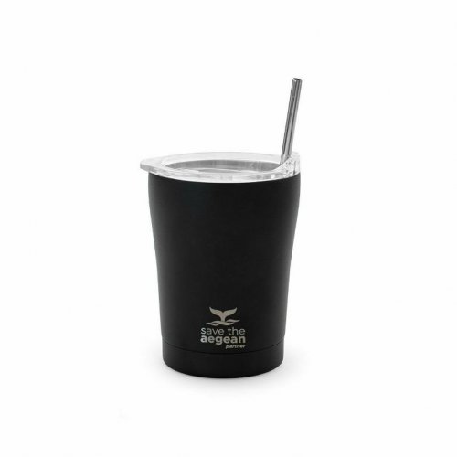 Estia Coffee Mug Save The Aegean Ποτήρι Θερμός με Καλαμάκι Midnight Black 0.35lt