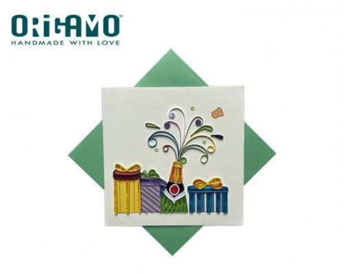 Origamo Κάρτα Ευχετήρια  QUILLING Σαμπάνια-  16.2x16.5cm FILIGRANA