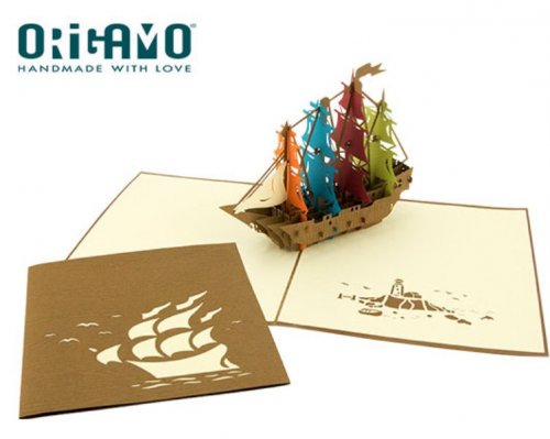 Origamo Κάρτα  Ευχετήρια Αναδυόμενο ΚαράβιΙ 15.5x15.5cm KIRIGAMI