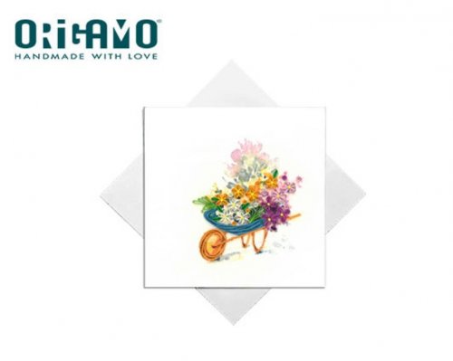 Origamo Κάρτα ΕυχετήριαQUILLING Λουλούδια σε   Αμαξα - 16.2x16.5cm FILIGRANA