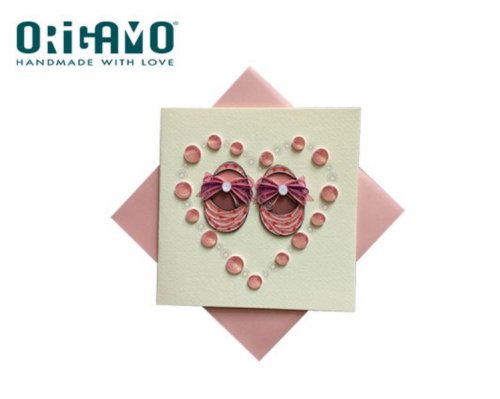 Origamo Κάρτα Ευχετήρια  QUILLING Παπουτσάκια Κοριτσίστικα- 16.2x16.5cm FILIGRANA