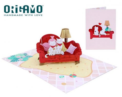 Origamo Κάρτα Ευχετήρια Αναδυόμενη -Γάτες 18.5x14cm KIRIGAMI