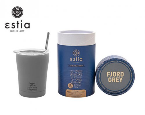 Estia Coffee Mug Save The Aegean Ποτήρι Θερμός με Καλαμάκι 350ml ΓΚΡΙ